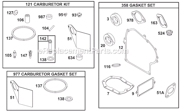 Page J Diagram and Parts List for 19C400SERIES  Briggs and Stratton Engine